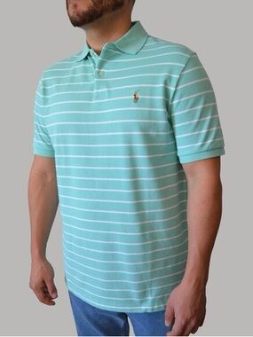 Ralph Lauren Striped Classic Fit Polo in Seafoam Blue-Green